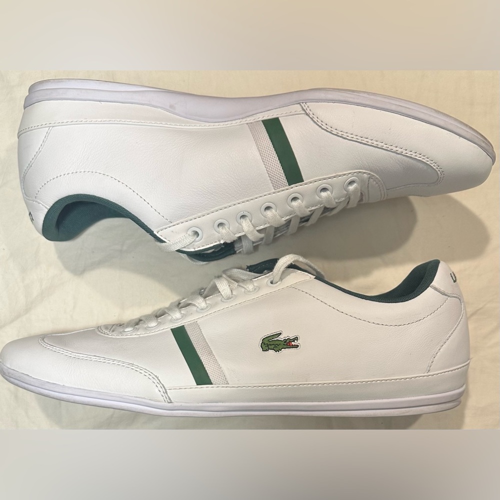 Lacoste Misano Milano Men's White Sneakers with Green Accents. Men’s size 12